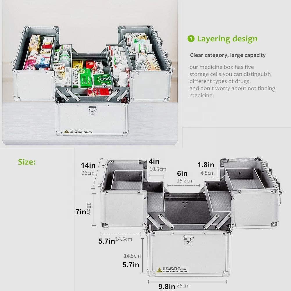 Lockable Storage Box with Sliding Tray and Handle, Large Capacity Organizer for First Aid Supplies, Medications and Personal Items