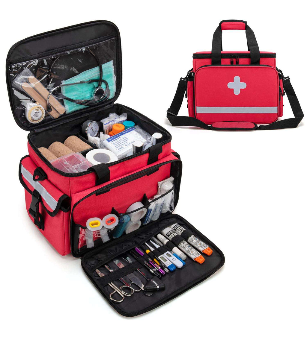 Nylon First Aid Storage Bag with Removable Dividers, Portable Medical Supply Organizer for Home, Travel and Outdoor Use