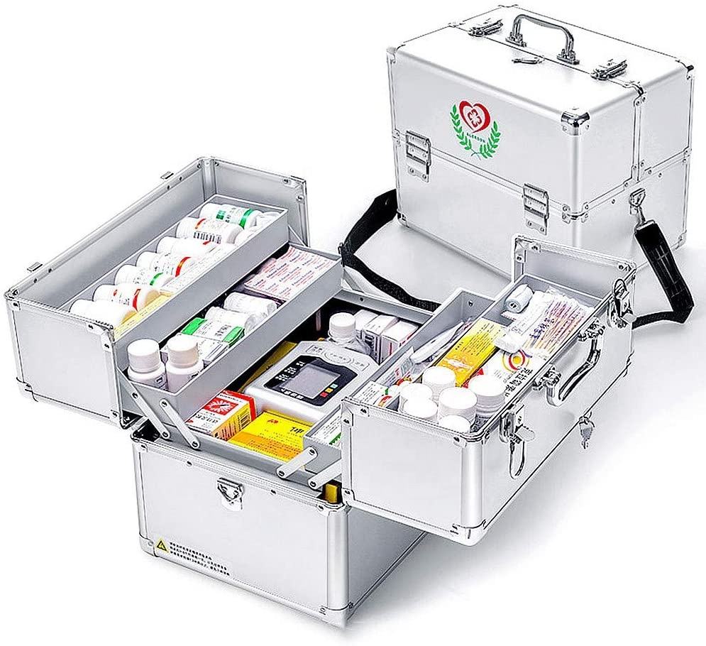 Lockable Storage Box with Sliding Tray and Handle, Large Capacity Organizer for First Aid Supplies, Medications and Personal Items