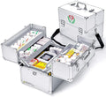 Lockable Storage Box with Sliding Tray and Handle, Large Capacity Organizer for First Aid Supplies, Medications and Personal Items