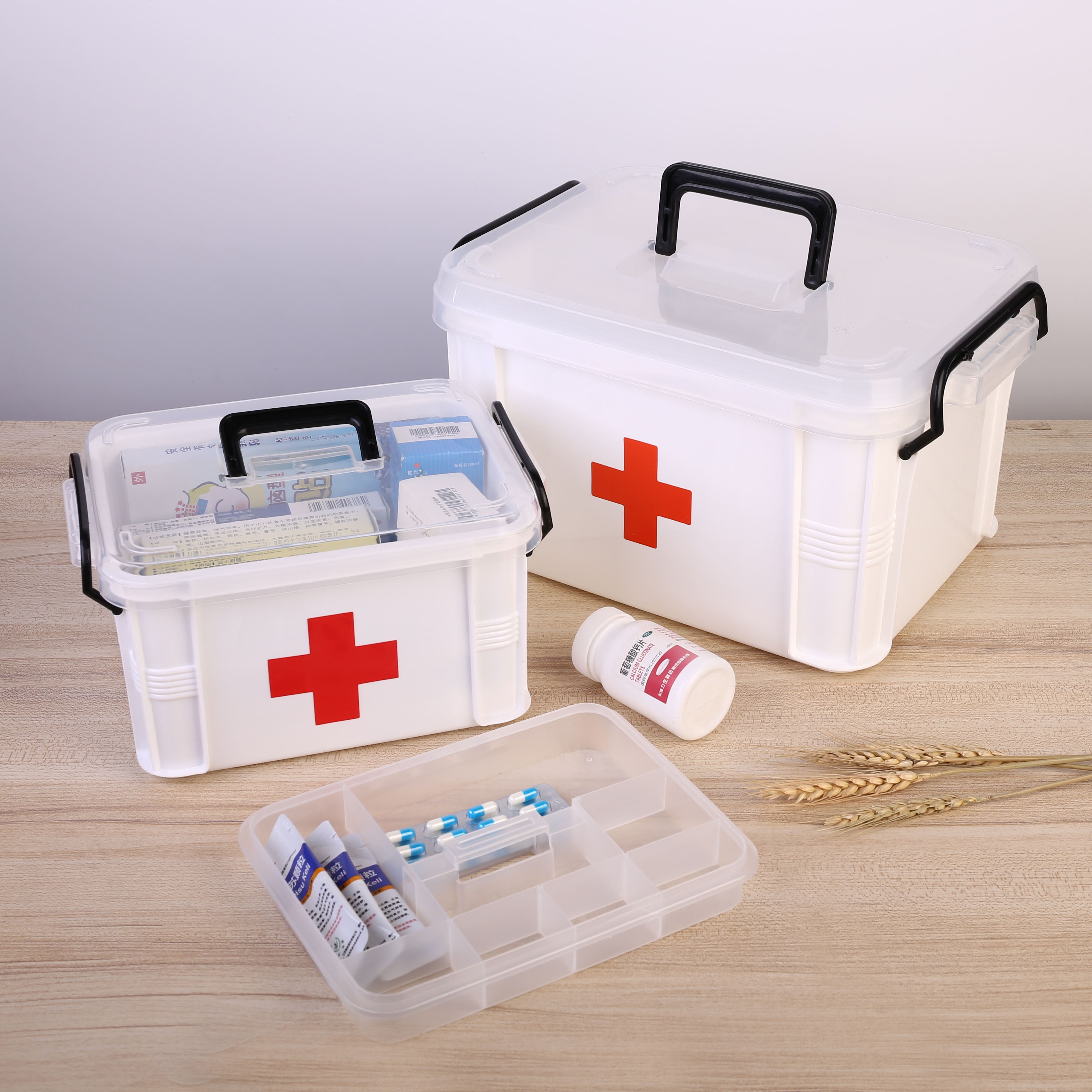 2-Layer Transparent Medicine Storage Box, Portable Organizer for First Aid Supplies, Medications and Home Travel Use