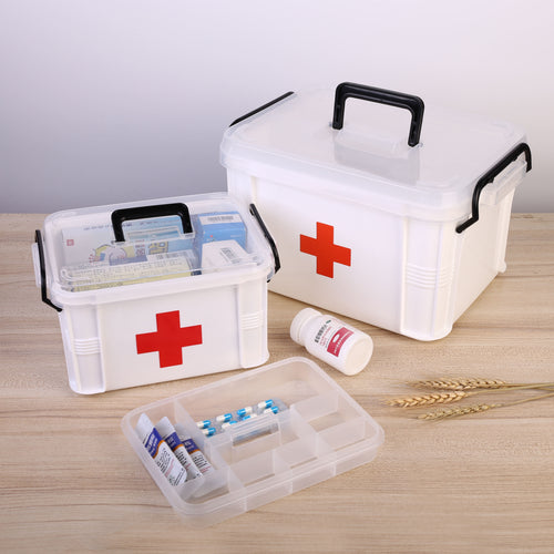 2-Layer Transparent Medicine Storage Box, Portable Organizer for First Aid Supplies, Medications and Home Travel Use